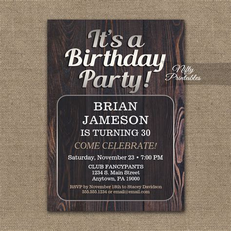 Mens Birthday Invitations Adult For Man PRINTED   Nifty ...