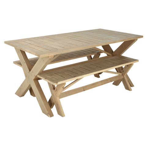 Mesa + 2 bancos de jardín de madera L. 180 cm Lacanau ...