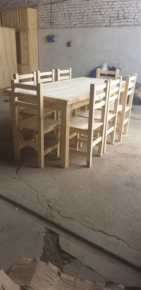 Mesa en pino macizo +8 sillas | Mesas de pino, Madera ...