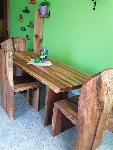 Mesa y sillas artesanales de madera de encina. | Mesa y ...
