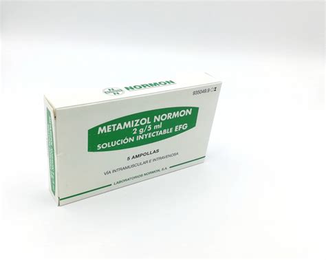 METAMIZOL NORMON 2 g/5 ml SOLUCION INYECTABLE EFG, 5 ampollas de 5 ml.