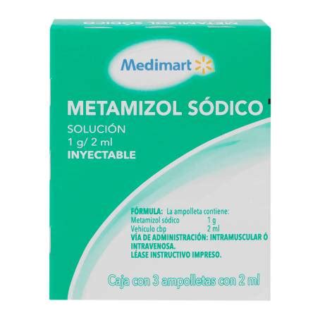 Metamizol Sódico 1 g/ 2 ml Solución Inyectable con 3 Ampolletas de 2 ml ...