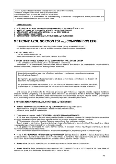 METRONIDAZOL NORMON 250 mg COMPRIMIDOS EFG