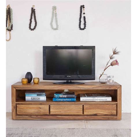 Meuble TV 3 tiroirs en sheesham massif et acacia | Maison ...
