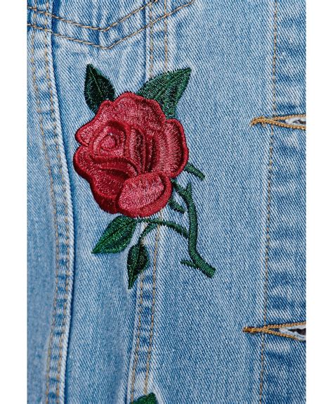 Missguided Caresa Rose Embroidered Denim Jacket in Blue   Lyst
