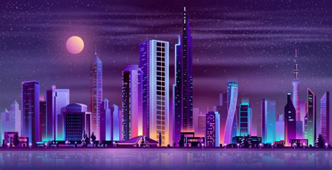 Modern city night landscape neon cartoon Vector | Free ...