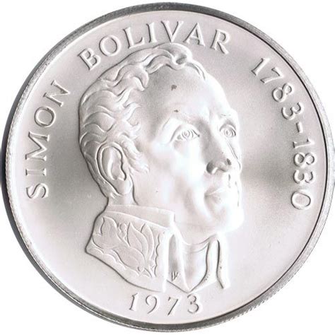Moneda de plata 20 Balboas Panamá 1973. Simón Bolivar ...