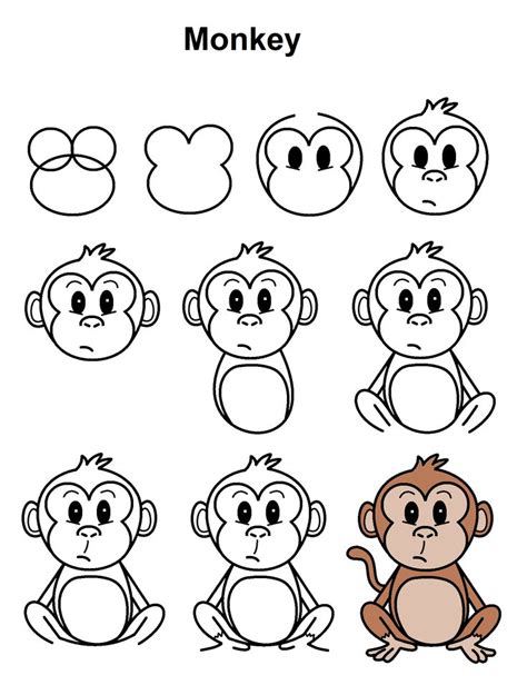 Monkey Drawing + Monkey Drawing | Easy cartoon drawings, Monkey drawing ...