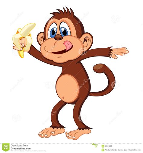 Monkey eat banana cartoon stock vector. Illustration of ...