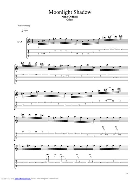 Moonlight Shadow guitar pro tab by Mike Oldfield ...