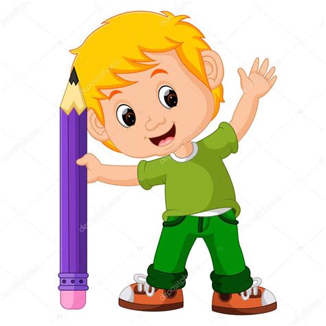 muchacho de los niños con dibujos animados del lápiz ...