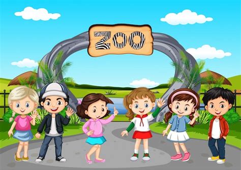 Muchos niños visitan el zoológico | Descargar Vectores Premium