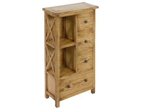 Mueble auxiliar rústico de madera envejecida con 4 cajones