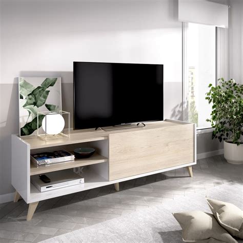 Mueble bajo TV natural / blanco brillo NESS — Ferretería ...