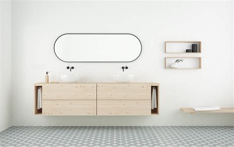 Mueble baño madera natural maciza. Diseño nórdico.