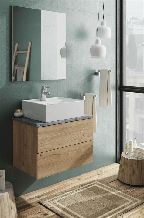 Mueble baño moderno imitacion marmol color roble con lavabo 60x45 Sin ...