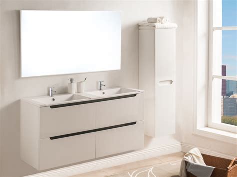 Mueble de baño doble lavabo + columna SELITA Lacado blanco