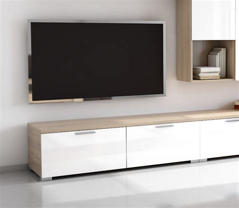 Mueble de Salón TV roble aserrado y blanco brillo