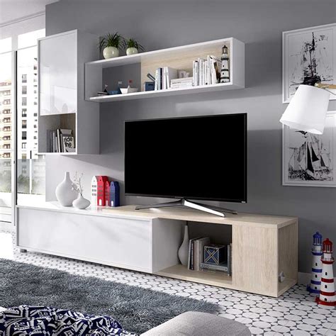 Mueble Salón TV de 180 a 230 cms. en color blanco y natural
