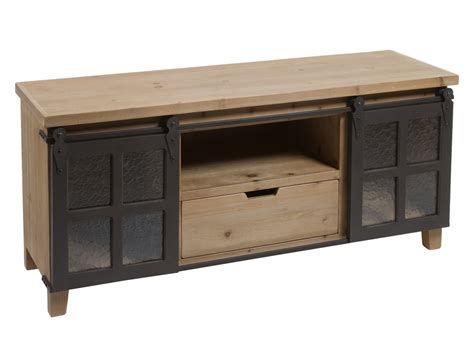 Mueble TV loft industrial de madera de abeto con puertas ...