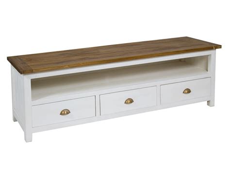 Mueble TV nórdico de madera de acacia color blanco y nogal