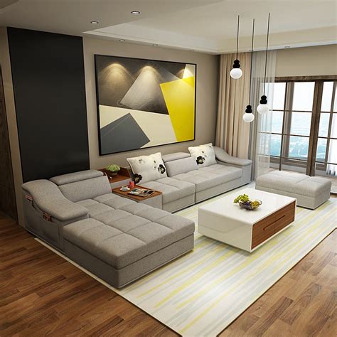 Muebles de sala moderno en forma de L tela sofá seccional conjunto de ...