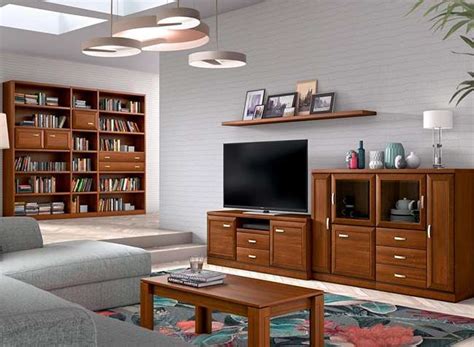 Muebles salón madera estilo clásico modulos bajo y alto