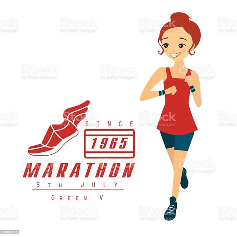 Mujer Corriendo Maratón Dibujos Animados Ilustración   Arte vectorial ...