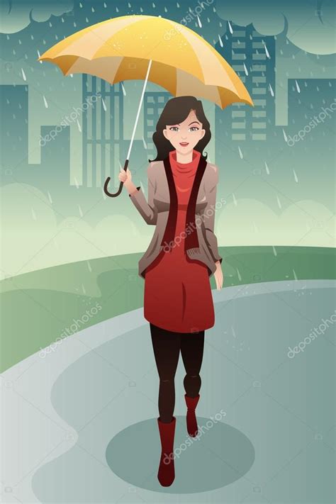 mujer elegante caminar bajo la lluvia con un paraguas — Vector de stock ...