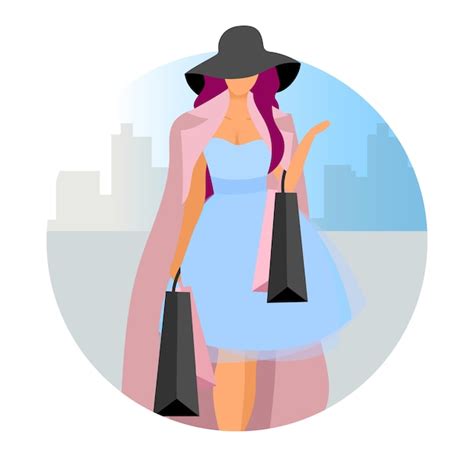 Mujer elegante haciendo compras concepto plano icono. dama de moda ...