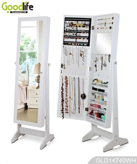 Multiple function wooden mirrored jewelry cabinet with ...