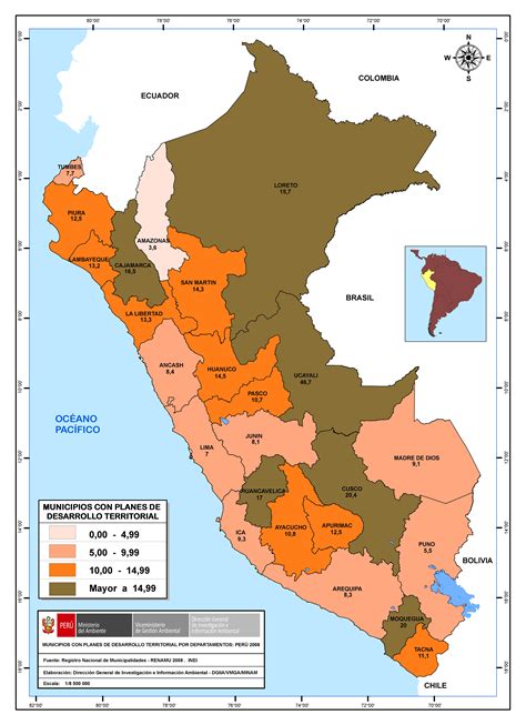 Municipios con planes de desarrollo territorial por departamentos, Perú ...