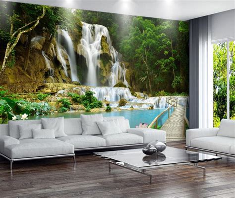 Murales de pared 3d papel pintado cascada 3D paisaje vida ...