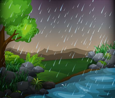 Nature scene with rainy day in the park 433082 Vector Art at Vecteezy
