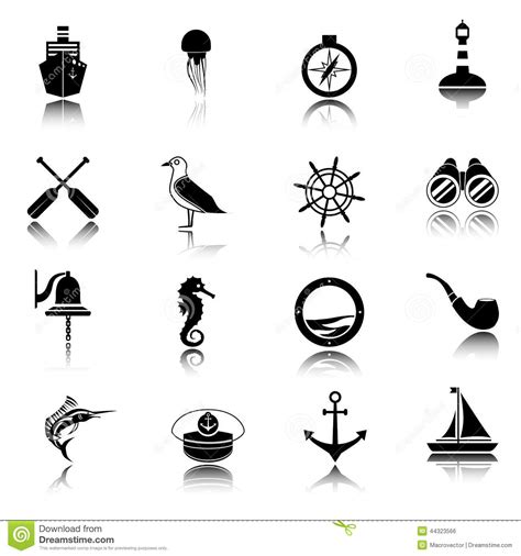 Nautical icons set black stock vector. Illustration of ...