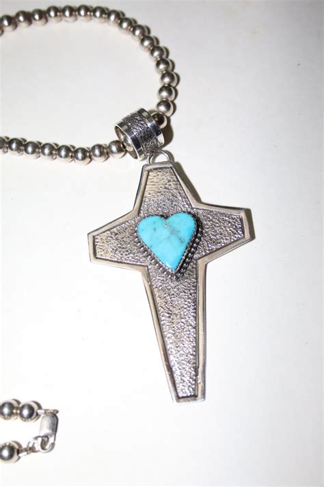 Navajo Running Bear LARGE Sterling Silver Cross Turquoise   Etsy