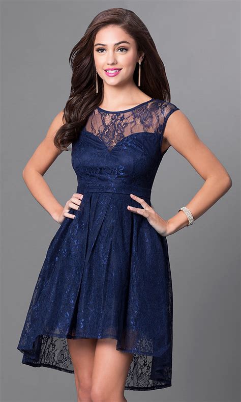 Navy Blue Cheap High Low Homecoming Dress   PromGirl