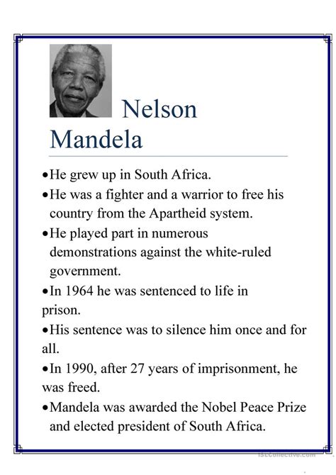 Nelson Mandela worksheet   Free ESL printable worksheets ...