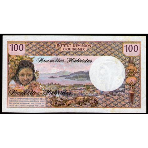 New Hebrides Pick#18d 100 francs 1977 EXC