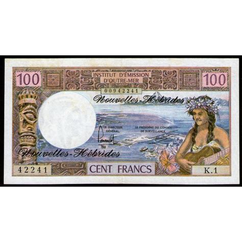 New Hebrides Pick#18d 100 francs 1977 EXC