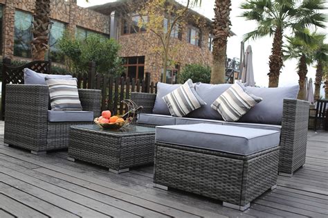 NEW RATTAN GARDEN FURNITURE SOFA TABLE CHAIRS GREY PATIO CONSERVATORY ...