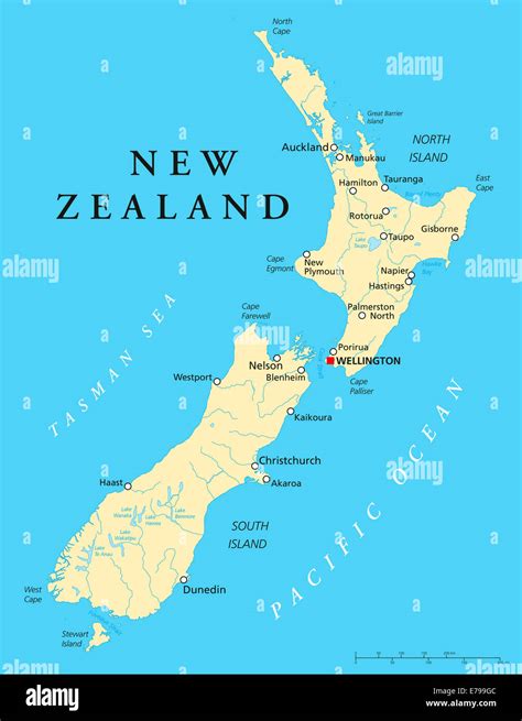 New Zealand Political Map with capital Wellington ...