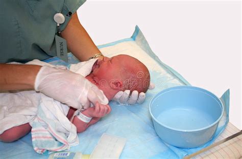 Newborn Baby s First Bath stock image. Image of medical   4571703