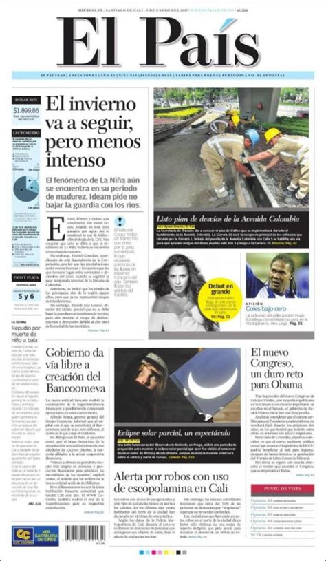 Newspaper El País   Cali  Colombia . Front pages from ...