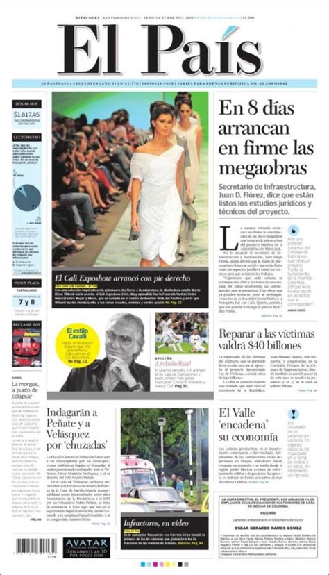 Newspaper El País   Cali  Colombia . Front pages from ...