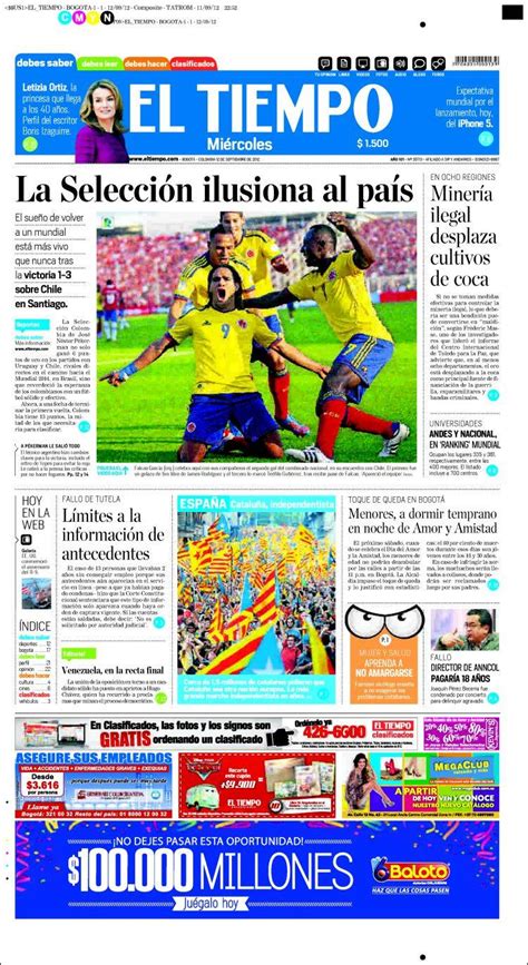 Newspaper El Tiempo  Colombia . Newspapers in Colombia. Wednesday s ...