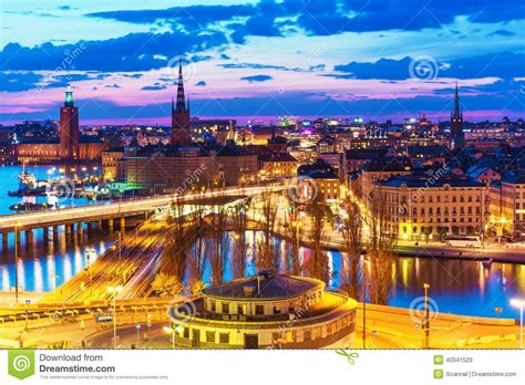 Night Panorama Of Stockholm, Sweden Stock Image Image of ...