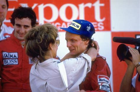 Niki Lauda and his wife celebrating his third world title ...
