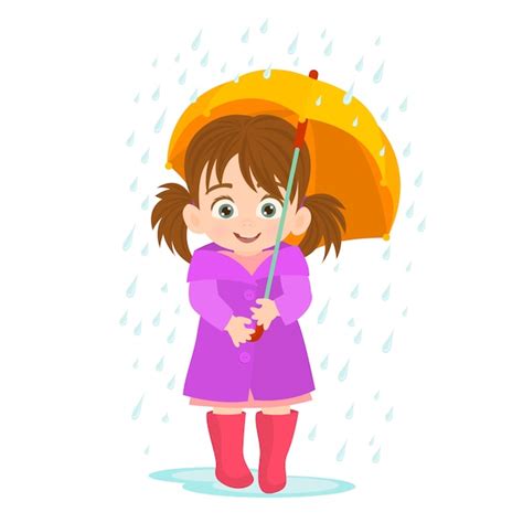 Niña bajo la lluvia | Vector Premium