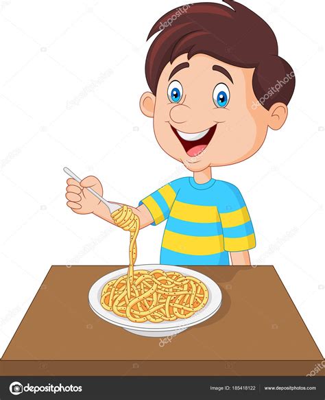 Niño Comiendo Espaguetis vector, gráfico vectorial ...